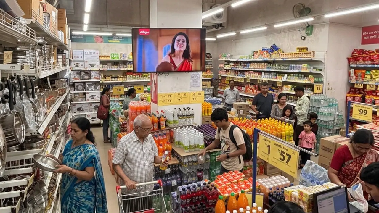 In-store digital screen at Reliance Smart Bazaar